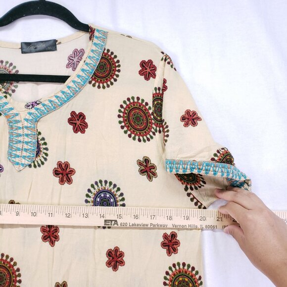 Fanda Beige Colorful Floral Print Relaxed Boho  Moo Moo Dress XL - Picture 6 of 14